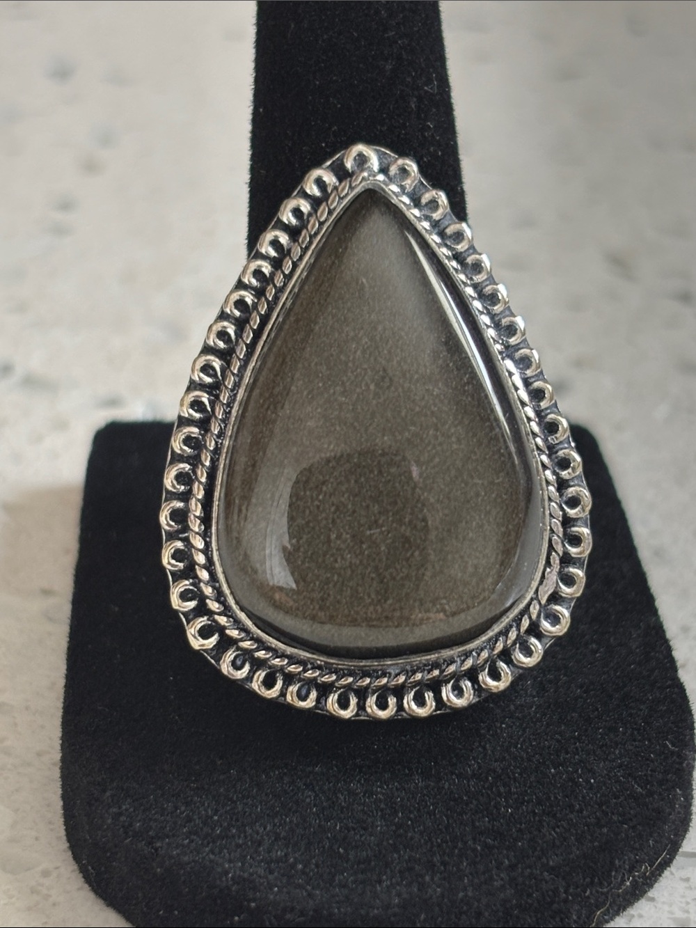 Silver Sheen Obsidian Gemstone Handmade Ring Size-8.5